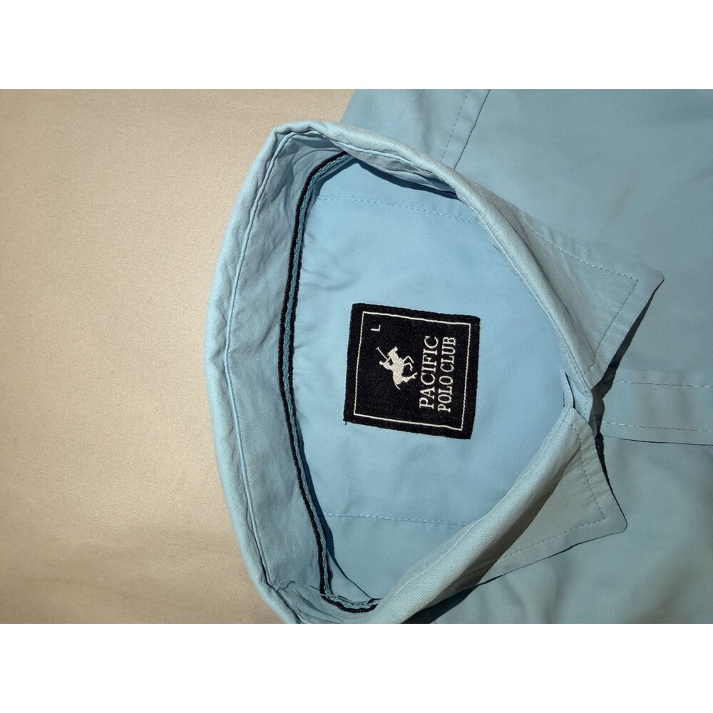 Pacific Polo Club Men Light Blue Button Down Shirt Size L Long Sleeve Casual Log